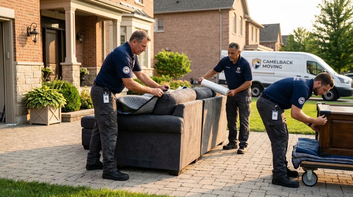 Large estate moving crew wrapping furniture in Strongsville, OH