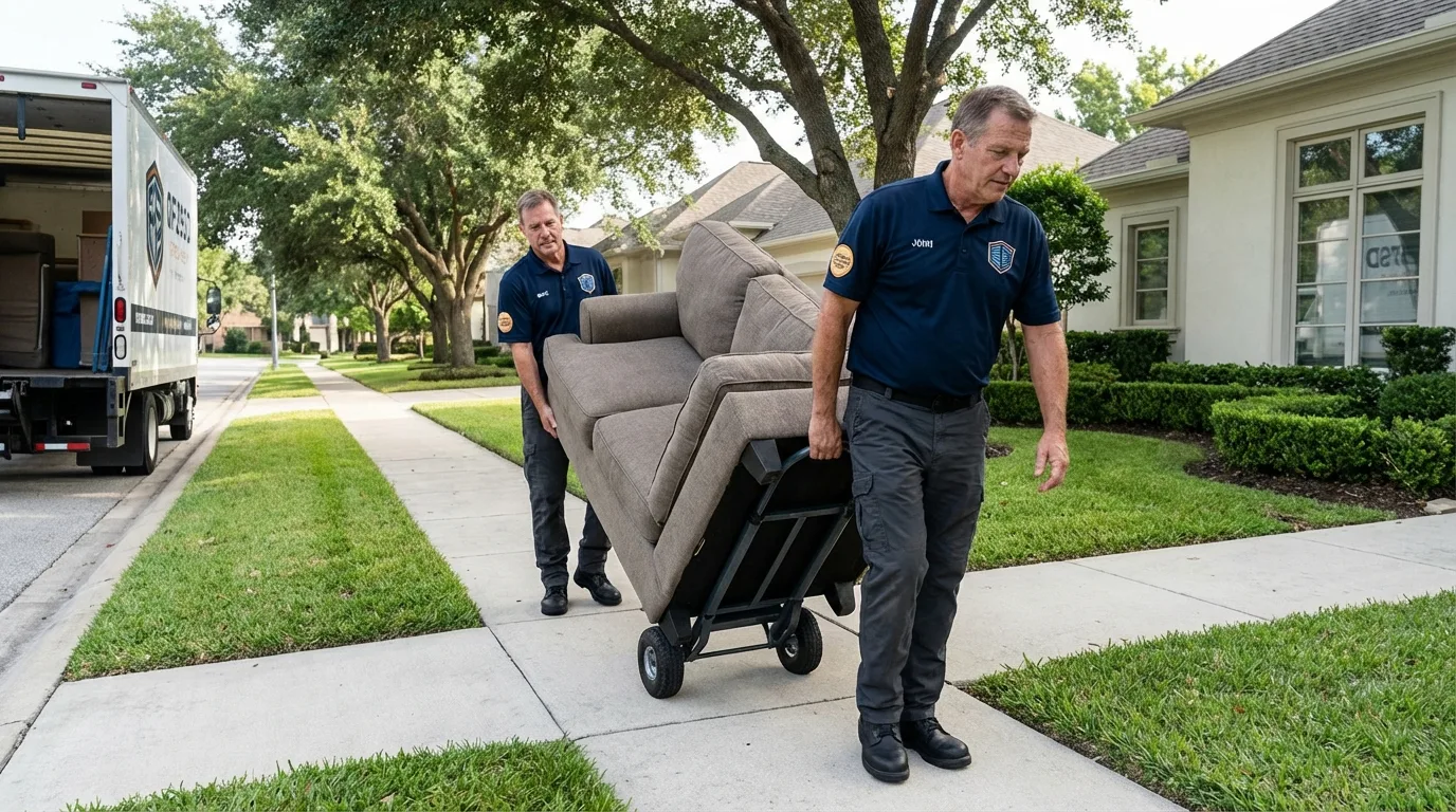 Local residential moving crew loading furniture in Strongsville, OH