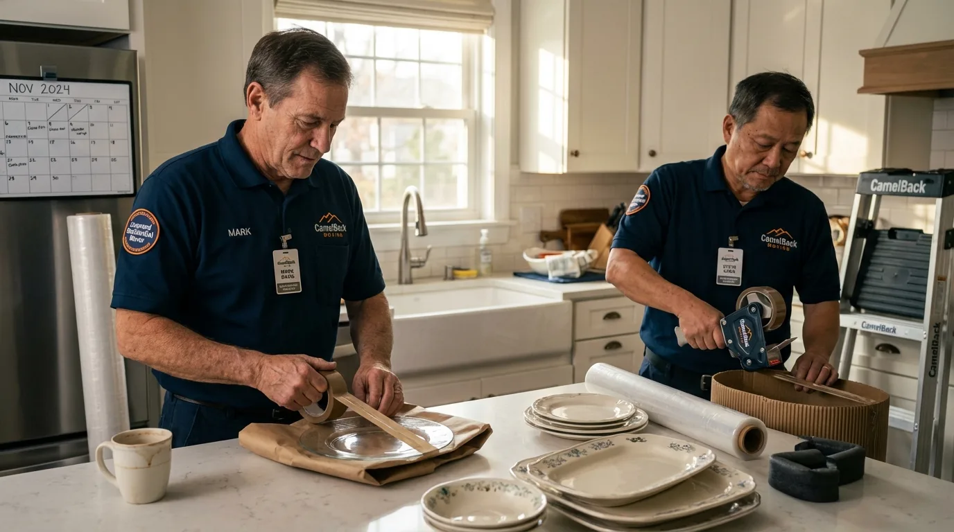 Professional crew packing kitchen dishware in Strongsville, OH