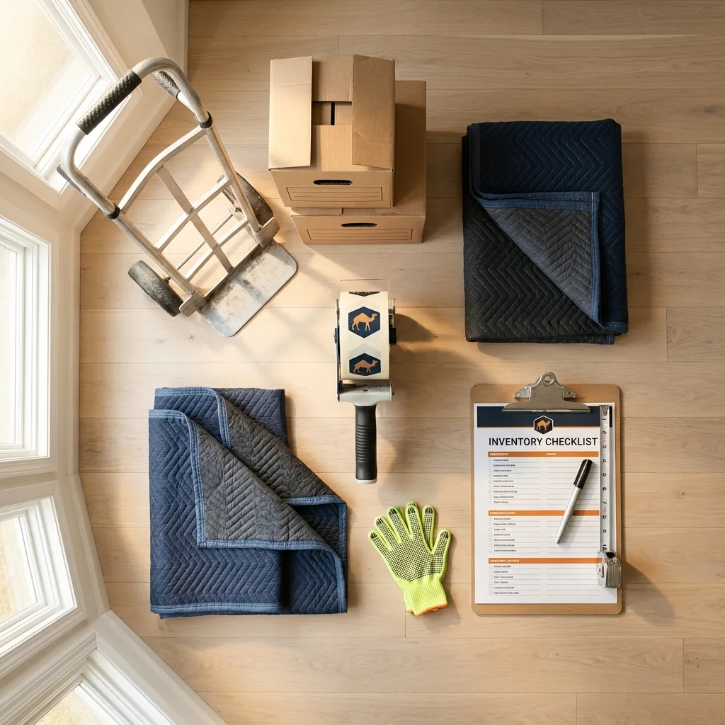 Professional moving supplies and packing materials layout for Strongsville residential relocations